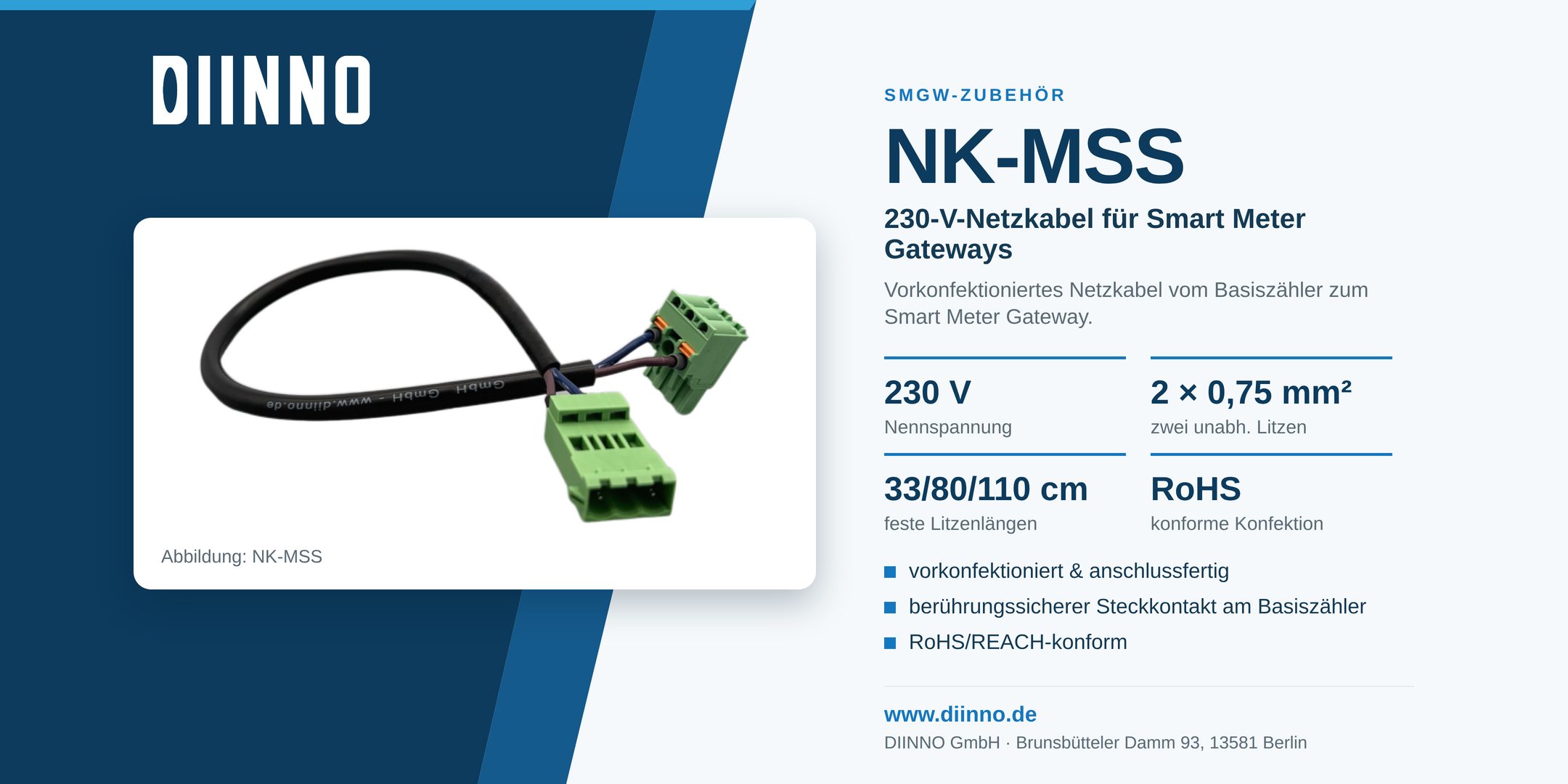 DIINNO NK-MSS – Standard-Netzkabel für SMGw, Produktwerbebild