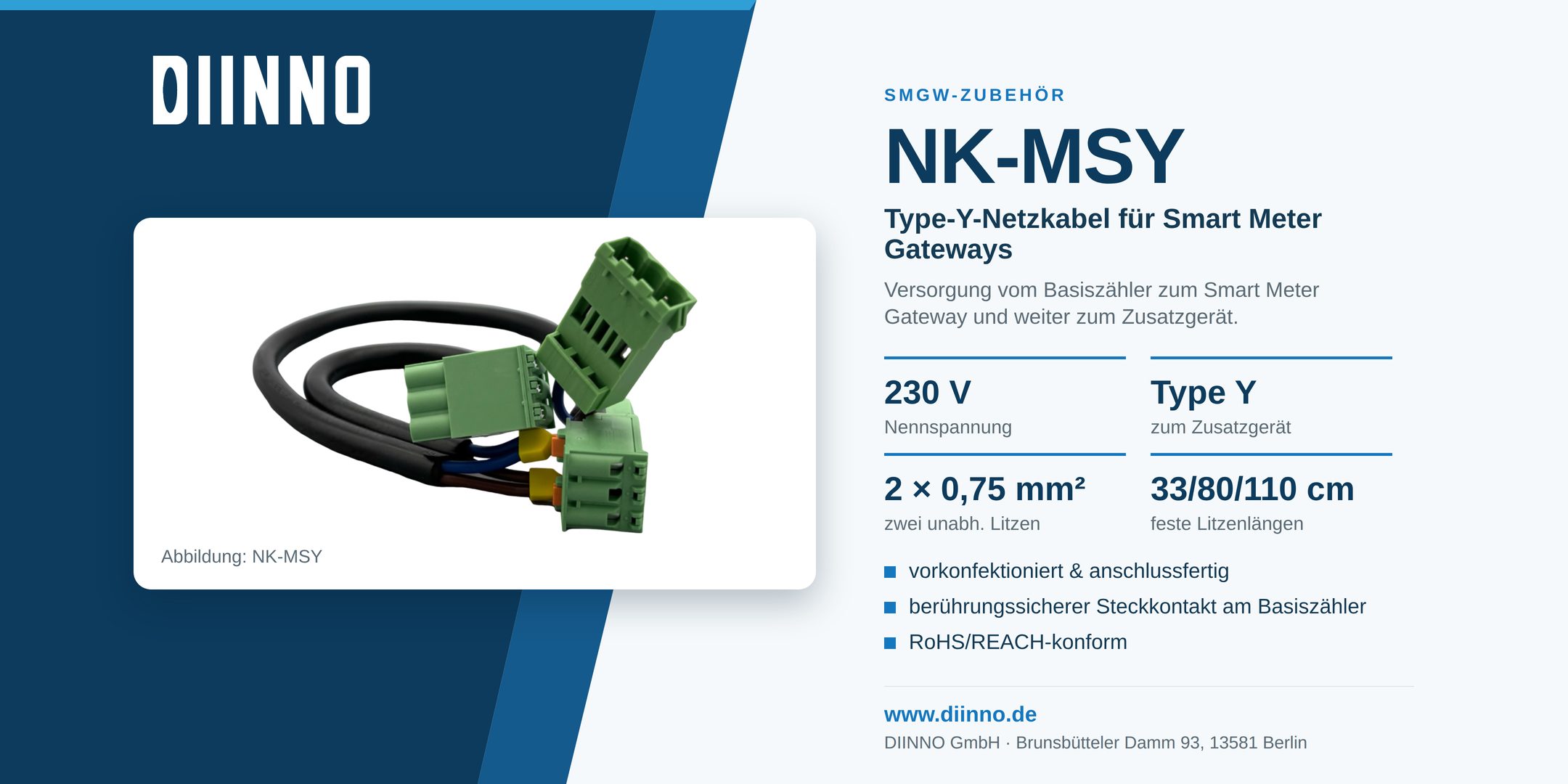DIINNO NK-MSY – Netzkabel für SMGw, Produktwerbebild
